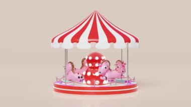 Atlıkarınca ya da atlı karınca pembe arka planda tek boynuzlu at ya da atla dolaşır. 3d resimleme, alfa kanal