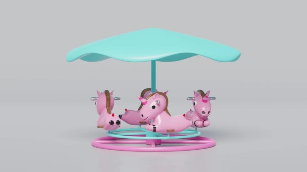 Carousel Merry Unicorn Horse Isolated Pink Background Render Illustration — Stock Video
