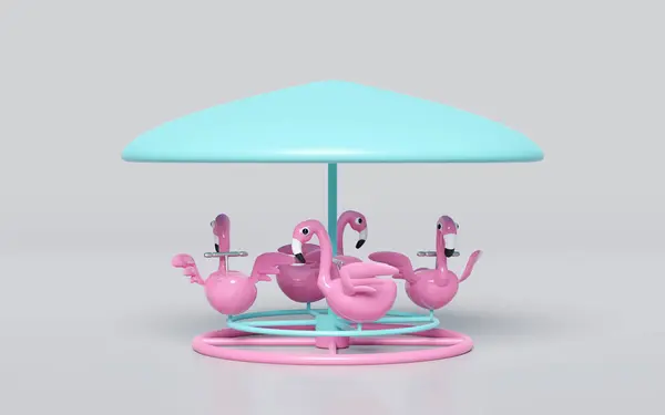 Carousel Untuk Anak Anak Dengan Flamingo Terisolasi Latar Belakang Abu Stok Gambar Bebas Royalti