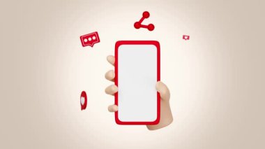 Eller cep telefonu, sosyal medyada akıllı telefon, pembe arka planda izole edilmiş sohbet balonu konuşması. 3d illüstrasyon oluşturucu, alfa kanalı