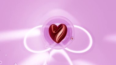 Pembe soyut arkaplan şeklinde 3D metal kırmızı kalp. Sevgililer günü konsepti, 3D illüstrasyon çizimi, alfa kanalı