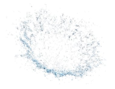 3D su, şeffaf, berrak mavi suyu izole bir şekilde etrafa saçıyor. 3d resimleme