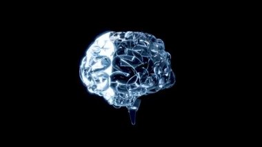 Siyah arka planda izole edilmiş 3 boyutlu insan beyni şeffaf simgesi. 3d illüstrasyon oluşturucu