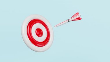 3d dart hedef çizgi film ikonu mavi arkaplanda izole edildi. Yatırım hedefi, başlangıç fikri, finansman pazarlama stratejisi konsepti, 3D sunum illüstrasyonu, alfa kanalı