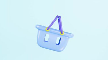 Boş alışveriş arabaları ya da mavi arka planda izole edilmiş sepet karikatürler. Süpermarketten alışveriş yapmak, eşyaları sepete koymak, alfa kanalı.