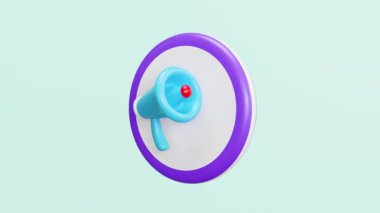 Mavi arka planda izole edilmiş üç boyutlu megafon. Sosyal medya kanalları için tanıtım haberleri, online pazarlama alışveriş konsepti, çizgi film tarzı. alfa kanalı