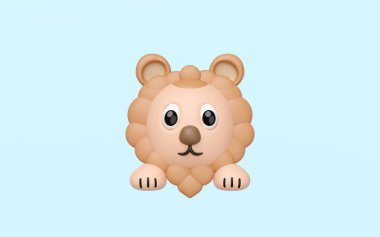 Pençeleri açık mavi renkli, 3 boyutlu sevimli bir aslan kafası. Bu sevimli, stilize edilmiş hayvan karakteri büyük gözler ve arkadaş canlısı bir ifadeye sahiptir. Çocuk tasarımları ya da maskotlar için mükemmeldir.