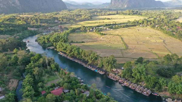 stock image Aerial view of the beautiful river in Mueng Fueng Laos