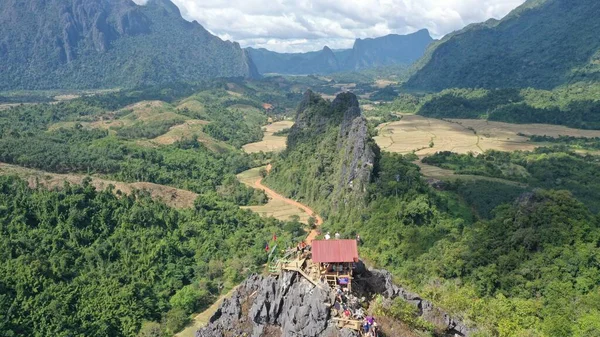 Hermosa Toma Aérea Del Mirador Nam Xay Vang Vieng Laos — Foto de Stock