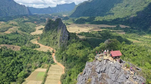 Hermosa Toma Aérea Del Mirador Nam Xay Vang Vieng Laos — Foto de Stock
