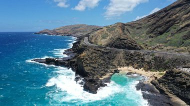 Hawaii 'deki Halona Sahili' nin güzel hava manzarası