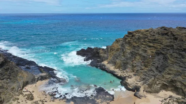 Hawaii 'deki Halona Sahili' nin güzel hava manzarası
