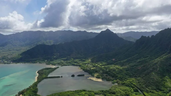 Bella Vista Aerea Del Parco Regionale Kualoa Alle Hawaii — Foto Stock