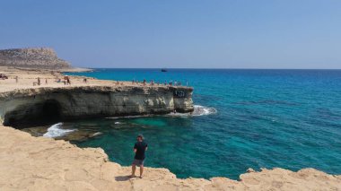 Ayia Napa Kıbrıs 'taki Cape Greco' nun güzel hava manzarası