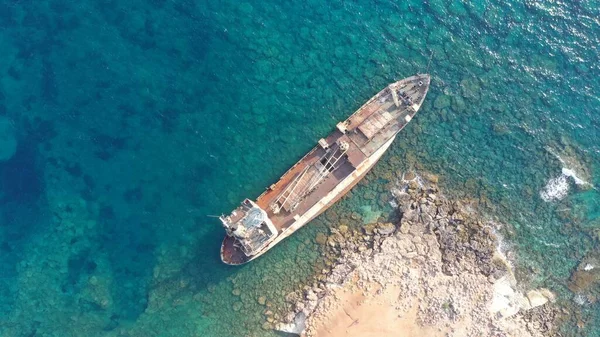 stock image Beautiful aerial view of EDRO III Shipwreck in Paphos Cyprus