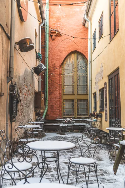 Riga Letônia Novembro 2022 Entrada Com Tabuleta Aconchegante Café Cidade — Fotografia de Stock