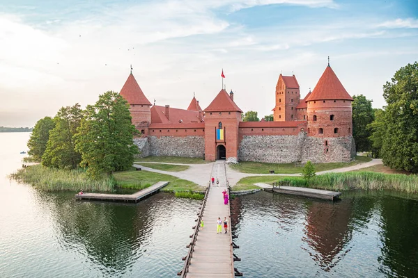 Voo Balão Quente Sobre Trakai Castelo Medieval Trakai Vilnius Lituânia — Fotografia de Stock