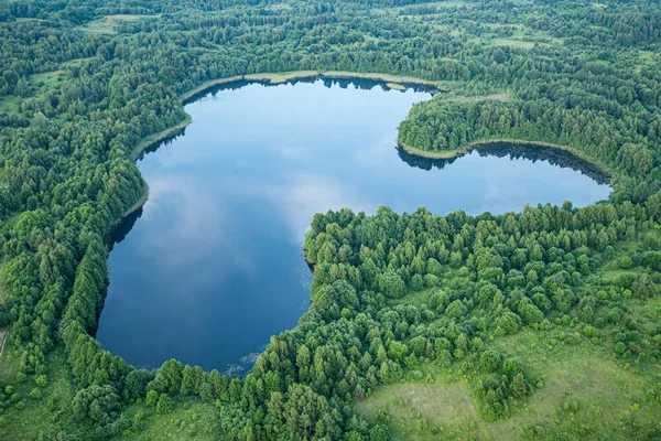 stock image Hot Air Balloon Flight over Trakai. Trakai, Vilnius, Lithuania, surrounded by beautiful islands, lakes, forests, wilderness, nature in summer at sunset, aerial view with reflections of the sky