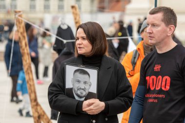Vilnius, Litvanya - 18 Mayıs 2025: Sviatlana Tsikhanouskaya, Belaruslu siyasi eylemci ve demokratik Belarus lideri