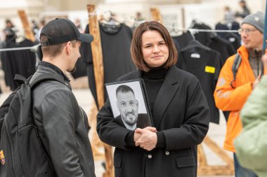 Vilnius, Litvanya - 18 Mayıs 2025: Sviatlana Tsikhanouskaya, Belaruslu siyasi eylemci ve demokratik Belarus lideri