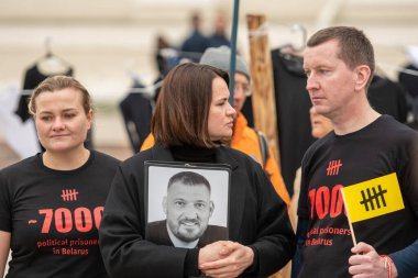 Vilnius, Litvanya - 18 Mayıs 2025: Sviatlana Tsikhanouskaya, Belaruslu siyasi eylemci ve demokratik Belarus lideri