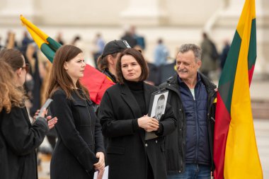 Vilnius, Litvanya - 18 Mayıs 2025: Sviatlana Tsikhanouskaya, Belaruslu siyasi eylemci ve demokratik Belarus lideri