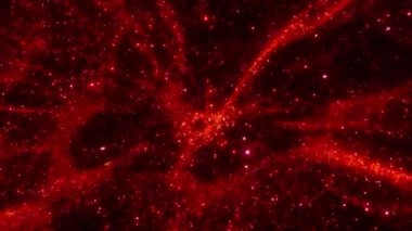 Kırmızı soyut fütüristik ışıltılı yıldız tozu parçacık döngüsü arka planı. Kopya alanı olan 3 boyutlu animasyon tasarımı arka plakası. Zarafet ve gösterişli sahne arkaplanı sihirli küçük peri tozu ile.