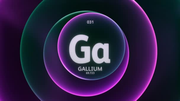 Gallium作为周期表的第31个元素 抽象绿色紫色渐变环上的概念动画无缝回圈背景 科学内容和信息展示背景的标题设计 — 图库视频影像