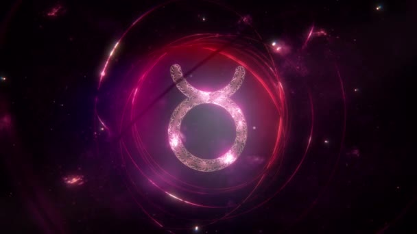 Taurus Zvěrokruh Znamení Jako Zlatý Ornament Prsteny Fialové Fialové Galaxie — Stock video
