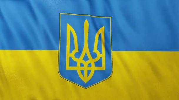 Ukrainische Flagge Mit Präsidialem Und Militärischem Wappen Tryzub Dreizack Symbol — Stockvideo