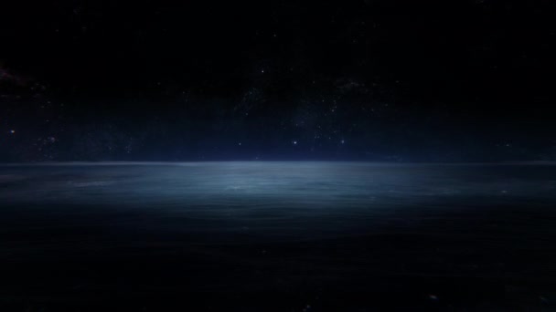 Fantasía Noche Océano Paisaje Cielo Estrellado Espacio Interestelar Niebla Reflexión — Vídeo de stock