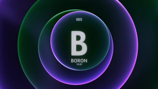 Boron作为周期表的元素5 抽象绿色紫色渐变环上的概念动画无缝回圈背景 科学内容和信息展示背景的标题设计 — 图库视频影像
