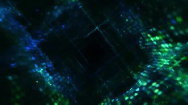 Futurista Verde Oscuro Azul Abstracto Iluminado Cubo Cuadrado Túnel Bucle — Vídeos de Stock