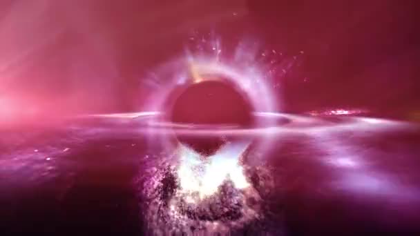 太空中的星际超大质量黑洞 天文概念3D动画循环 轨道神秘粒子和虫孔吸积盘扭曲事件的时间跨度和重力 — 图库视频影像