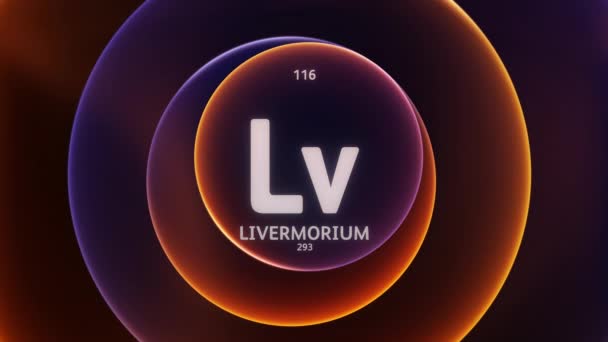 주기율표 116의 성분으로 Livermorium 오렌지 그라디언트 원활한 배경에 애니메이션 콘텐츠 — 비디오