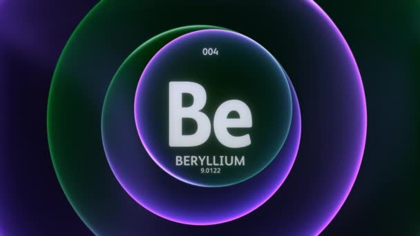 周期表の要素4としてのベリリウム 抽象緑色の紫色の勾配リングのコンセプトアニメーションシームレスなループ背景 科学コンテンツとインフォグラフィックショーケースの背景のタイトルデザイン — ストック動画
