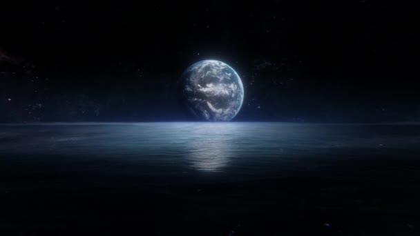 木星の海の上に上昇する地球 エウロパ 液体の水で 宇宙と未来のテラフォーミングにおける生命の探求を描いた架空のコンセプト3Dアニメーション Uhdにおける穏やかで倫理的なループ — ストック動画