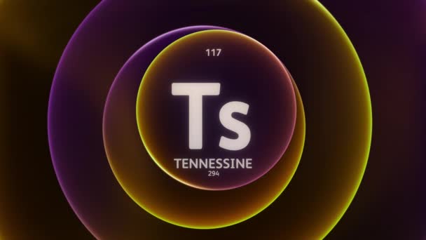 Теннесси Элемент 117 Периодической Таблицы Концепция Анимации Абстрактном Оранжевом Фиолетовом — стоковое видео
