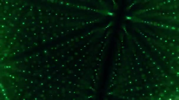 Modèle Abstrait Vert Rayonnant Tableau Points Numériques Dans Espace Sombre — Video