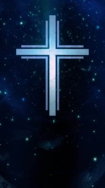Cruzamento Cristão Futurista Círculo Etéreo Azul Vertical Ciberespaço Conceito Animação — Vídeo de Stock