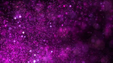 Mor sıvı yüzdürme yıldız parçacıkları soyut sürüsü. Zarif kozmik ışıklar 3 boyutlu illüstrasyon arka planı. Dikey sihirli tatil arkaplanı ve parıldayan peri tozu yavaş çekim duvar kağıdı.