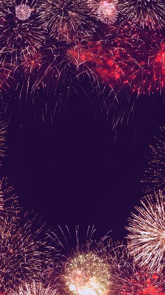 Festive Golden Purple Fireworks Black Background Abstract Vertical Concept Illustration — Stock Photo, Image