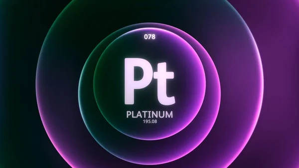 Platinum as Element 78 of the Periodic Table. Concept illustration on abstract green purple gradient rings seamless loop background. Title design for science content and infographic showcase display.