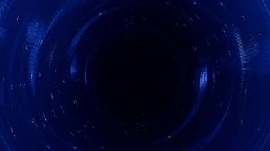 Gelecekçi Mavi ve Karanlık Yapay Zeka Kontrol Paneli Tasarım Döngüsü. Soyut geometrik karanlık HUD arka plâkaları veya dijital festival etkinliği ve vj arkaplanı için 3D animasyon kavramı.