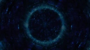 Gelecekçi Mavi ve Siyah Yapay Zeka Kontrol Paneli Tasarım Döngüsü. Soyut geometrik karanlık HUD arka plâkaları veya dijital festival etkinliği ve vj arkaplanı için 3D animasyon kavramı.