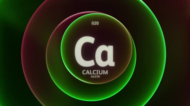 Cálcio Como Elemento Tabela Periódica Animação Conceitual Anéis Gradiente Vermelho — Vídeo de Stock