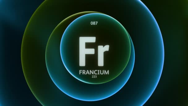 周期表のエレメント87としてのフランシウム 抽象緑色のグラデーションリングのコンセプトアニメーションシームレスループ背景 科学コンテンツとインフォグラフィックショーケースの背景のタイトルデザイン — ストック動画