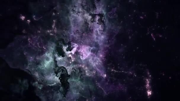Gyors Dinamikus Repülés Külső Űrutazáson Csillagködfelhőkben Csillagfényes Csillagfürtökkel Koncepció Animáció — Stock videók