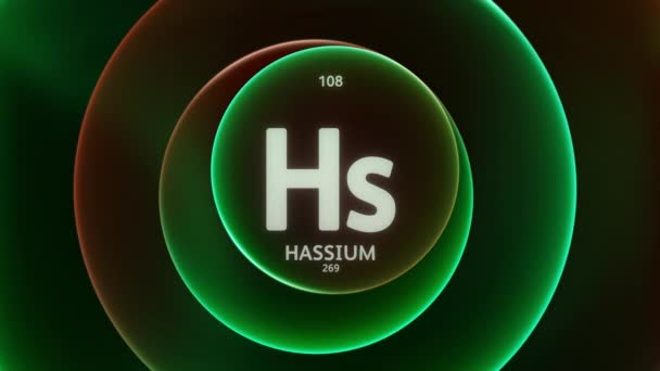 Хассіум Елемент 107 Періодичної Таблиці Концептуальна Анімація Абстрактних Зелених Червоних — стокове відео