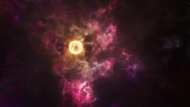 星雲が太陽の表面から噴出する初期の原始星 私たちの太陽系コンセプト3Dアニメーションのスター フレアとコロナ質量の注射は 熱いガスを宇宙に押し付けるトレントを解き放ちます — ストック動画